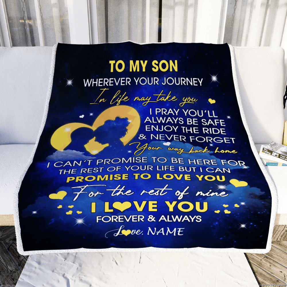 Personalized To My Son Blanket From Mom Mother Wherever Your Journey Son Birthday Graduation Christmas Customized Bed Fleece Throw Blanket
