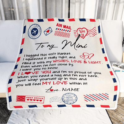 Personalized To My Mimi Blanket From Grandkids Grandson Air Mail Letter I Love You Mimi Birthday Mothers Day Christmas Customized Fleece Throw Blanket