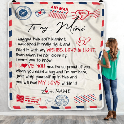 Personalized To My Mimi Blanket From Grandkids Grandson Air Mail Letter I Love You Mimi Birthday Mothers Day Christmas Customized Fleece Throw Blanket