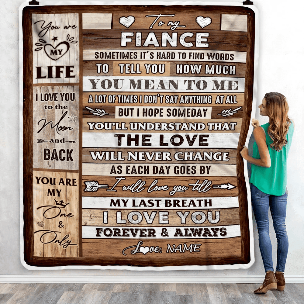 Personalized To My Fiance Blanket From Fiancee Wood You Meaning To Me Love You Fiance Anniversary Valentines Day For Her Christmas Fleece Throw Blanket