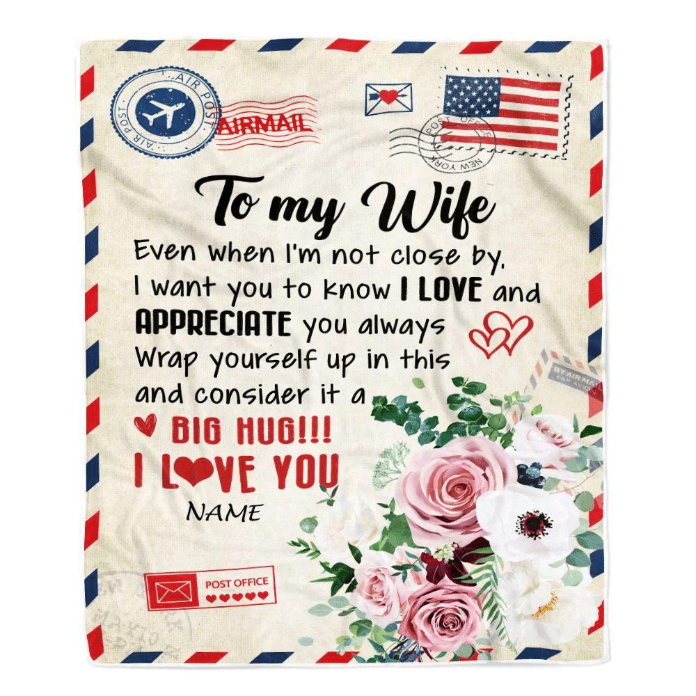 Personalized To My Wife Blanket From Husband Floral Air Mail Letter I Love You Wife For Her Birthday Wedding Anniversary Valentines Day Fleece Blanket