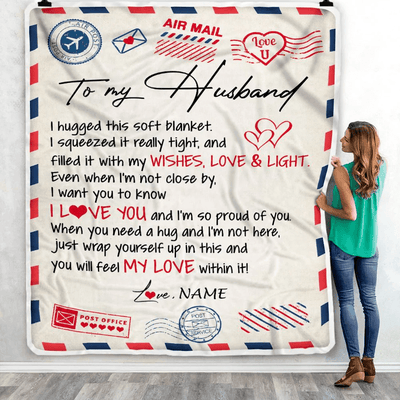 Personalized To My Husband Blanket From Wife Air Mail Letter I Love You Husband For Him Birthday Wedding Anniversary Valentines Day Fleece Throw Blanket