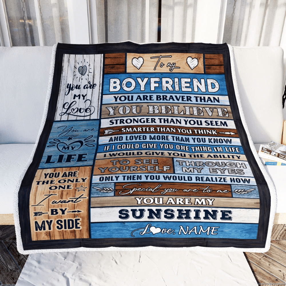 Personalized To My Boyfriend Blanket From Girlfriend Wood You Are My Sunshine I Love You Boyfriend Anniversary Valentines Day Christmas Fleece Throw Blanket