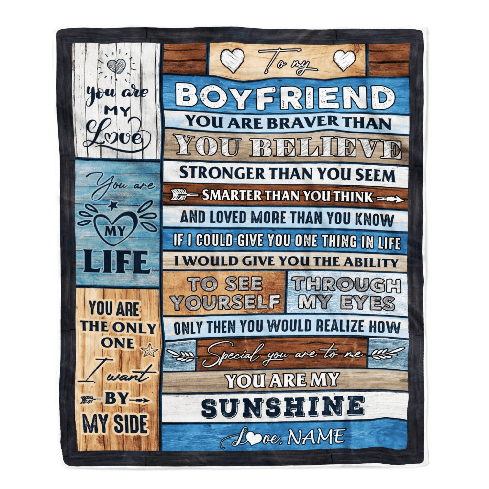 Personalized To My Boyfriend Blanket From Girlfriend Wood You Are My Sunshine I Love You Boyfriend Anniversary Valentines Day Christmas Fleece Throw Blanket