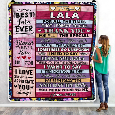 Personalized Lala Blanket From Granddaughter Grandson Thank You For The Love Lala Mothers Day Birthday Christmas Customized Bed Fleece Throw Blanket