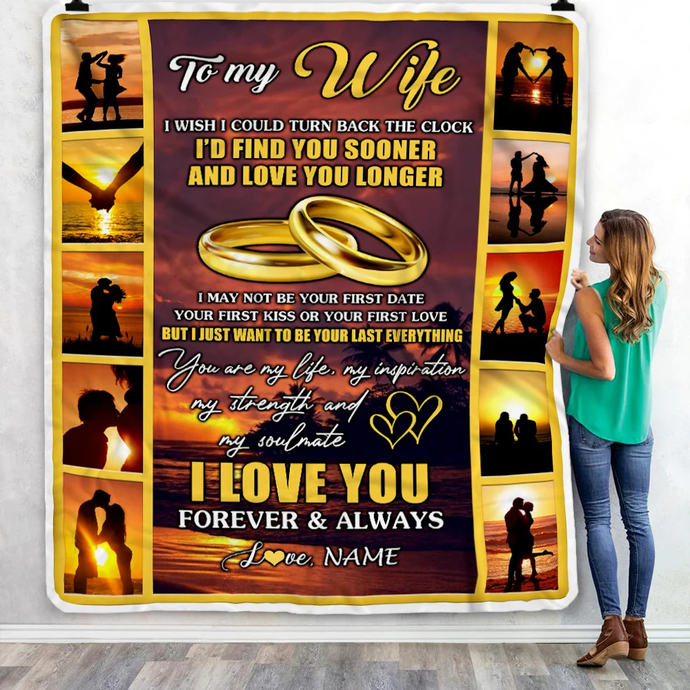 Personalized To My Wife Blanket From Husband Name Sunset I Love You Birthday Anniversary Wedding Valentine's Day Christmas Gift Bed Quilt Fleece Throw Blanket
