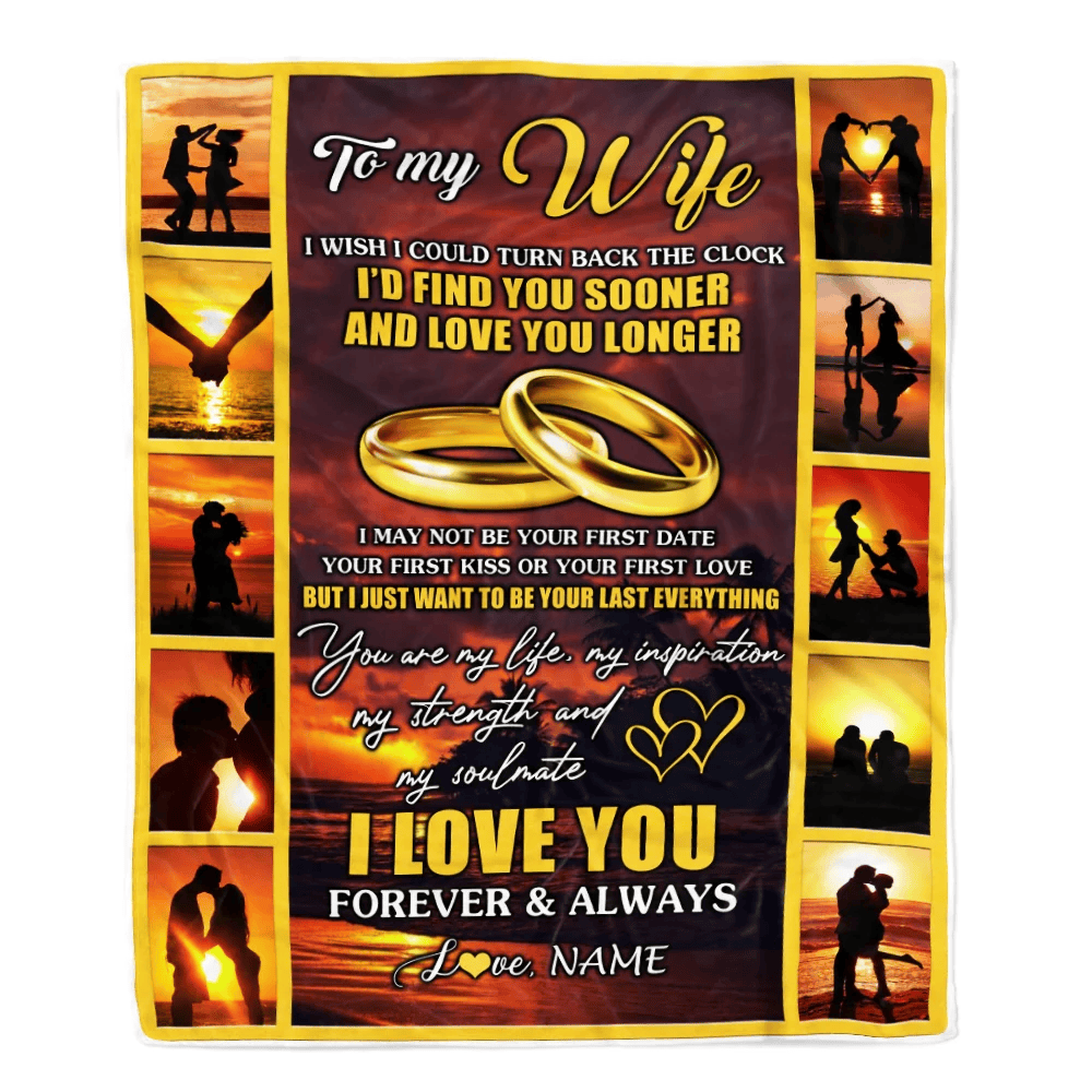 Personalized To My Wife Blanket From Husband Name Sunset I Love You Birthday Anniversary Wedding Valentine's Day Christmas Gift Bed Quilt Fleece Throw Blanket