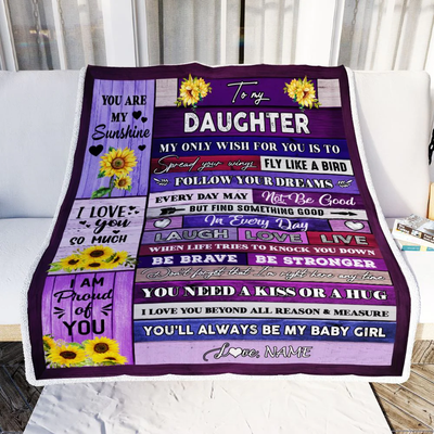 Personalized To My Daughter Blanket From Mom Dad Wood Laugh Love Live Sunflower Daughter Birthday Graduation Christmas Customized Bed Fleece Throw Blanket