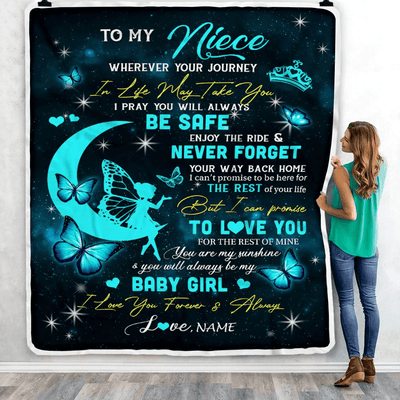 Personalized To My Niece Blanket From Aunt Auntie Uncle Fairy Silhouette Fantasy Moon Niece Birthday Graduation Christmas Customized Fleece Throw Blanket