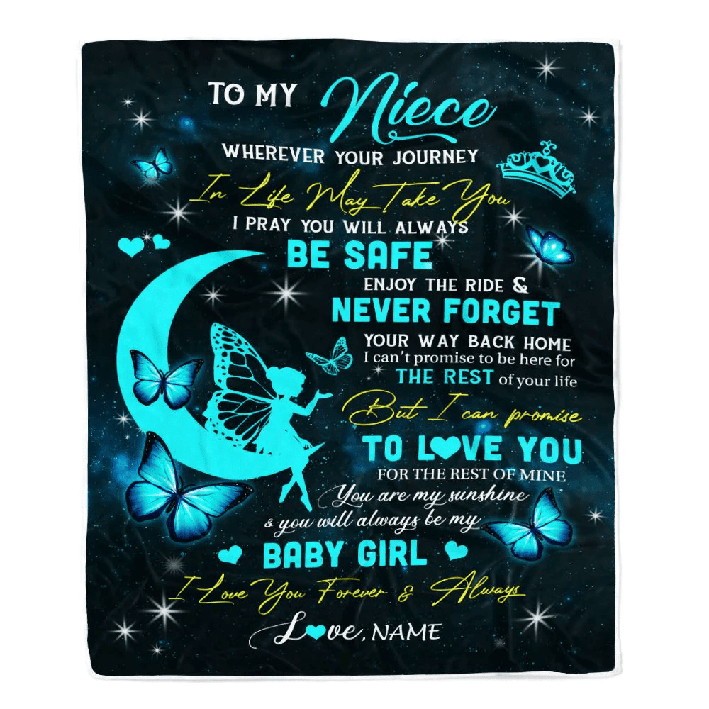 Personalized To My Niece Blanket From Aunt Auntie Uncle Fairy Silhouette Fantasy Moon Niece Birthday Graduation Christmas Customized Fleece Throw Blanket