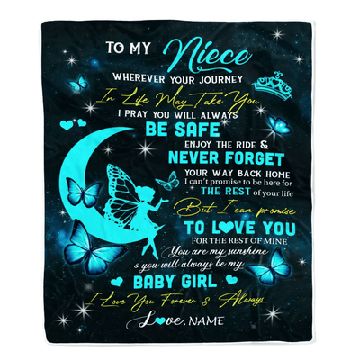 Personalized To My Niece Blanket From Aunt Auntie Uncle Fairy Silhouette Fantasy Moon Niece Birthday Graduation Christmas Customized Fleece Throw Blanket