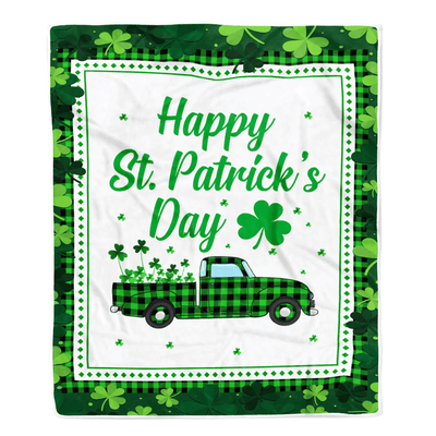 Happy St. Patrick's Day Truck With Green Shamrock Fleece Blanket