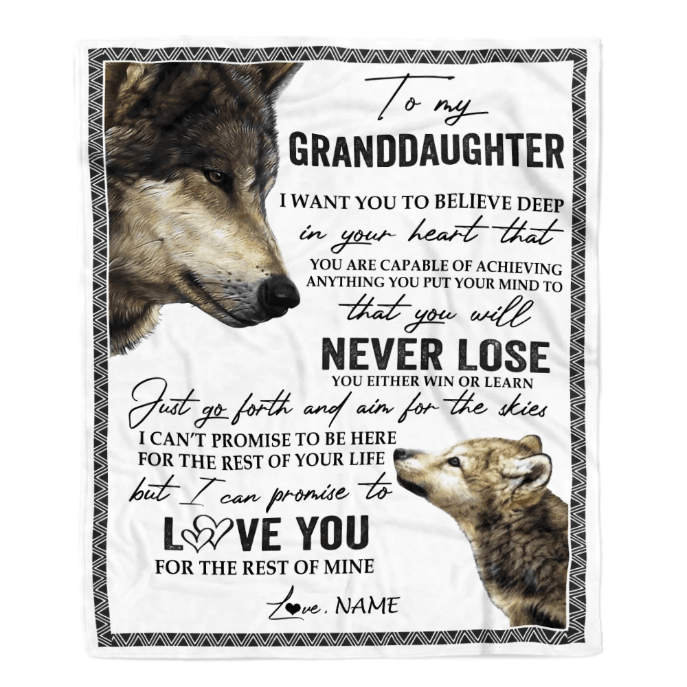 Personalized To My Granddaughter Blanket From Grandma Nana Papa You Will Never Lose Wolf Granddaughter Birthday Christmas Customized Bed Fleece Throw Blanket