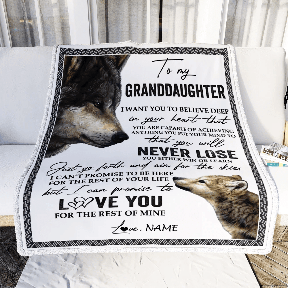 Personalized To My Granddaughter Blanket From Grandma Nana Papa You Will Never Lose Wolf Granddaughter Birthday Christmas Customized Bed Fleece Throw Blanket