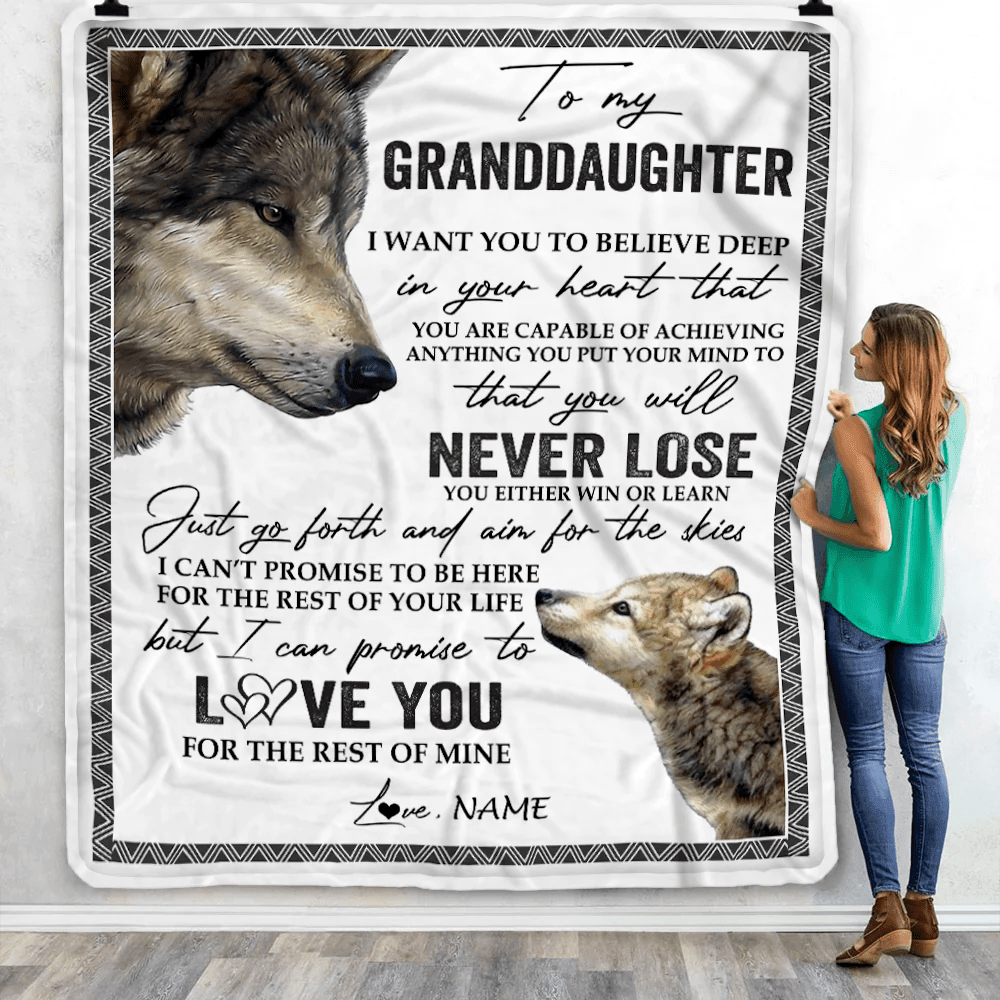 Personalized To My Granddaughter Blanket From Grandma Nana Papa You Will Never Lose Wolf Granddaughter Birthday Christmas Customized Bed Fleece Throw Blanket