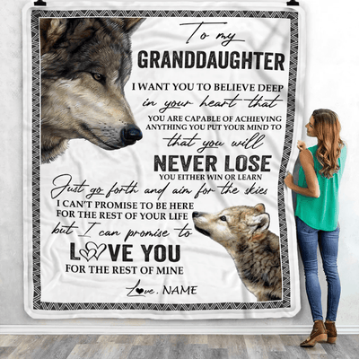 Personalized To My Granddaughter Blanket From Grandma Nana Papa You Will Never Lose Wolf Granddaughter Birthday Christmas Customized Bed Fleece Throw Blanket