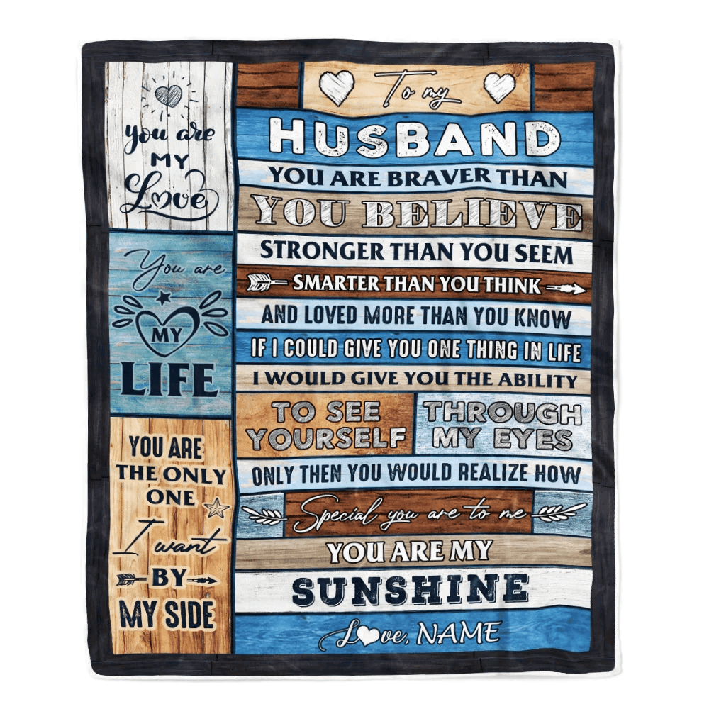 Personalized To My Husband Blanket From Wife Wood You Are My Sunshine I Love You Husband Anniversary Valentines Day Wedding Christmas Fleece Throw Blanket