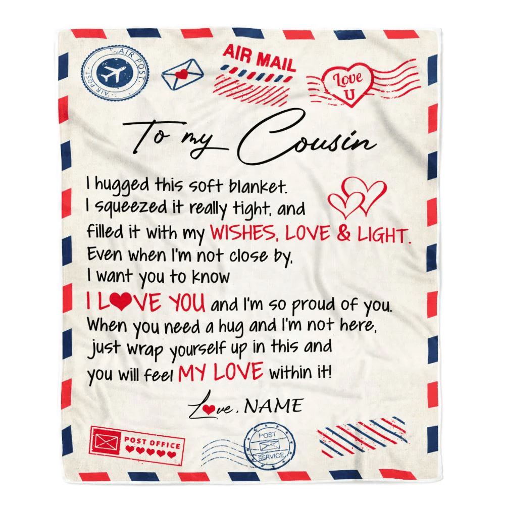 Personalized To My Cousin Blanket Air Mail Letter I Love You Cousin Birthday Christmas Thanksgiving Graduation Customized Fleece Throw Blanket