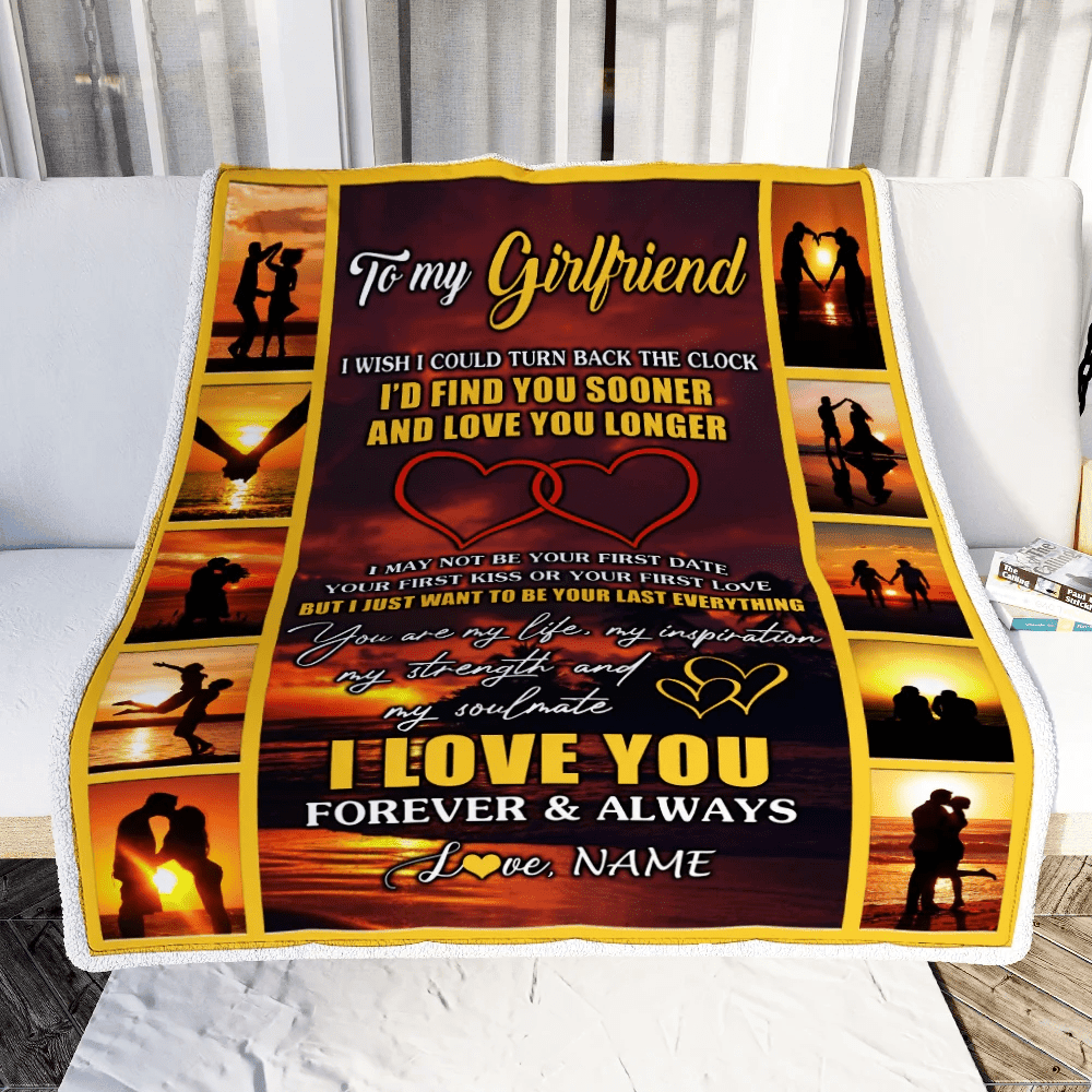 Personalized To My Girlfriend Blanket From Boyfriend Name Sunset I Love You Birthday Anniversary Valentine's Day Christmas Gift Bed Quilt Fleece Throw Blanket