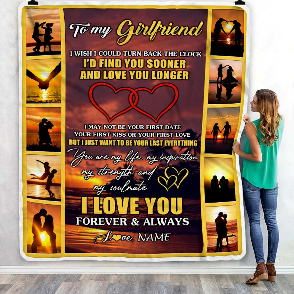 Personalized To My Girlfriend Blanket From Boyfriend Name Sunset I Love You Birthday Anniversary Valentine's Day Christmas Gift Bed Quilt Fleece Throw Blanket