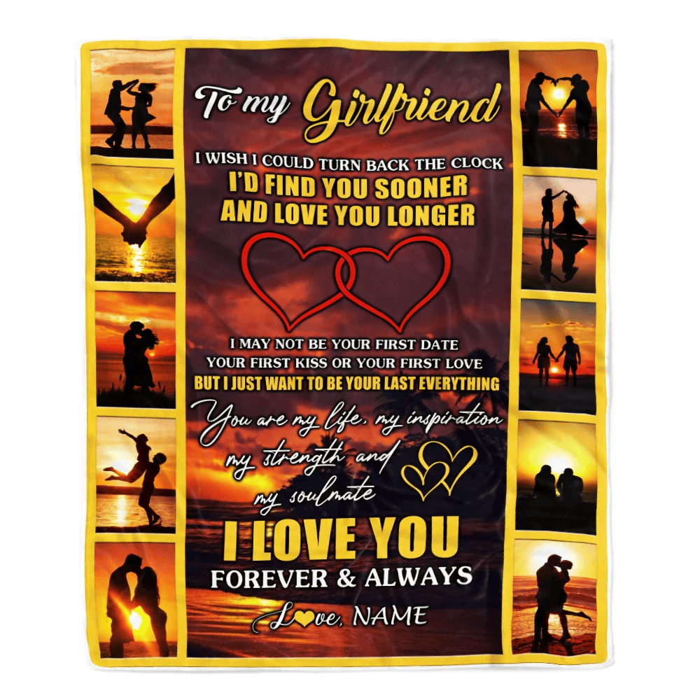 Personalized To My Girlfriend Blanket From Boyfriend Name Sunset I Love You Birthday Anniversary Valentine's Day Christmas Gift Bed Quilt Fleece Throw Blanket
