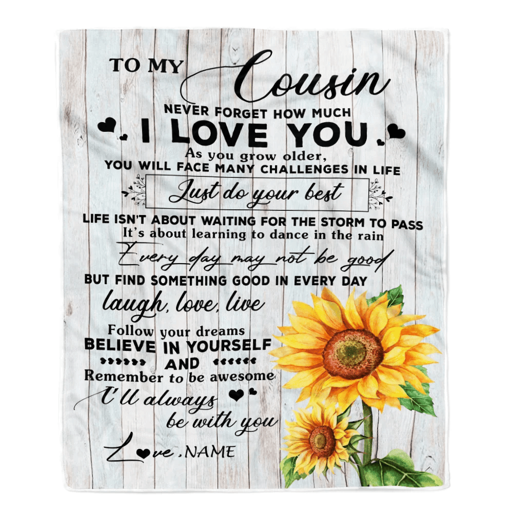 Personalized To My Cousin Blanket Family Sunflower Wood Laugh Love Live Cousin Birthday Graduation Christmas Customized Bed Quilt Fleece Throw Blanket