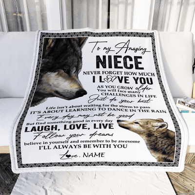 Personalized To My Niece Blanket From Aunt Uncle Just Do You Best Laugh Love Live Wolf Niece Birthday Graduation Christmas Customized Bed Fleece Throw Blanket