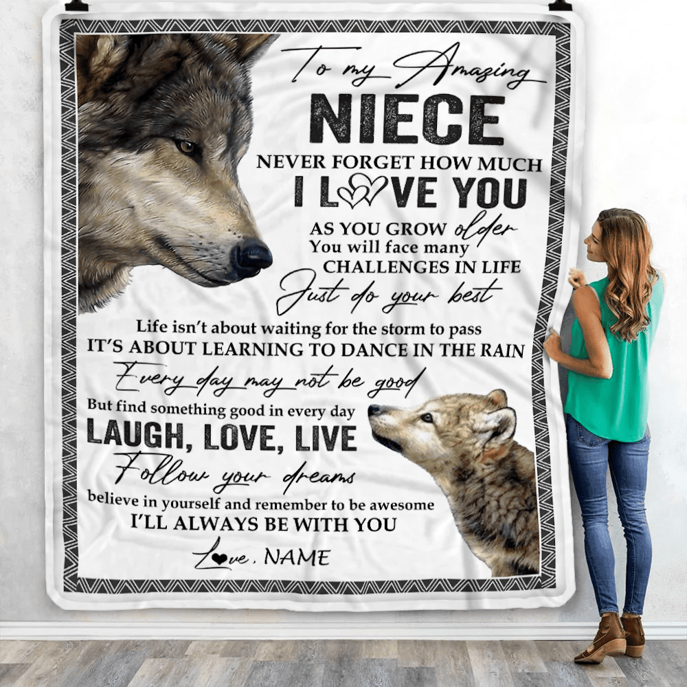 Personalized To My Niece Blanket From Aunt Uncle Just Do You Best Laugh Love Live Wolf Niece Birthday Graduation Christmas Customized Bed Fleece Throw Blanket