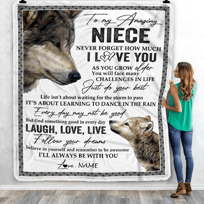 Personalized To My Niece Blanket From Aunt Uncle Just Do You Best Laugh Love Live Wolf Niece Birthday Graduation Christmas Customized Bed Fleece Throw Blanket