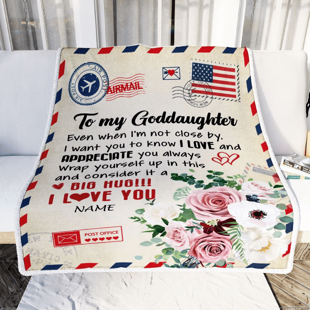 Personalized To My Goddaughter Blanket from Godmother Floral Air Mail Letter I Love You Goddaughter Birthday Christmas Customized Fleece Throw Blanket