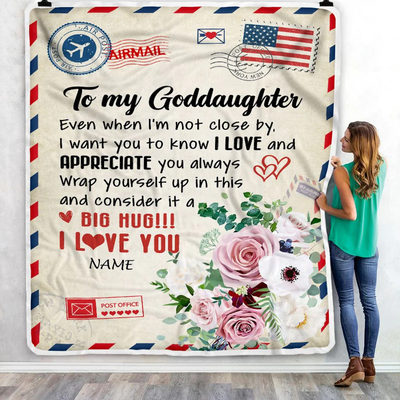 Personalized To My Goddaughter Blanket from Godmother Floral Air Mail Letter I Love You Goddaughter Birthday Christmas Customized Fleece Throw Blanket