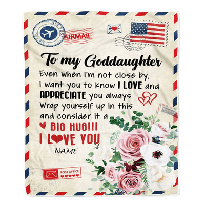 Personalized To My Goddaughter Blanket from Godmother Floral Air Mail Letter I Love You Goddaughter Birthday Christmas Customized Fleece Throw Blanket