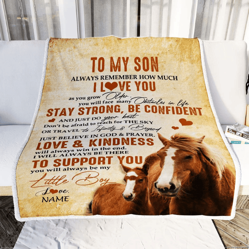 Personalized To My Son Blanket From Mom Dad Mother Always Remember I Love You Horse Son Birthday Graduation Christmas Customized Fleece Blanket
