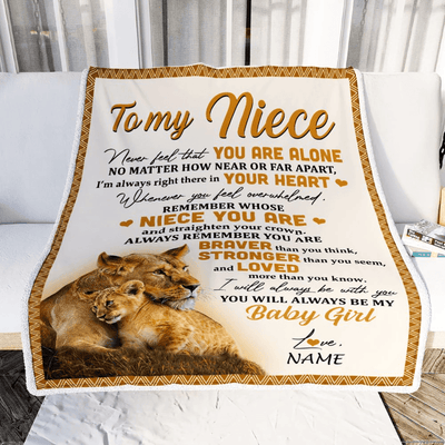 Personalized To My Niece Blanket From Aunt Auntie Lion Never Feel That You Are Alone Great Niece Birthday Graduation Christmas Fleece Throw Blanket