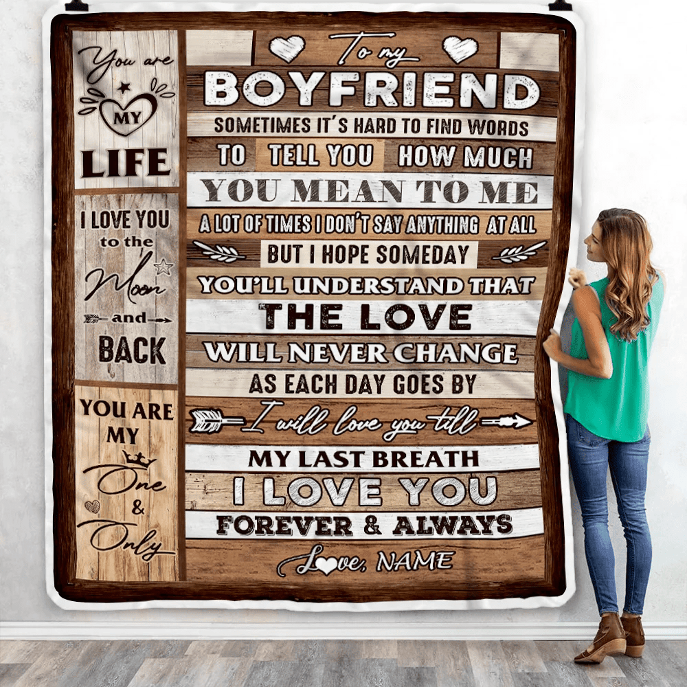 Personalized To My Boyfriend Blanket From Girlfriend Wood You Meaning To Me Love You Boyfriend Anniversary Valentines Day For Her Christmas Fleece Blanket