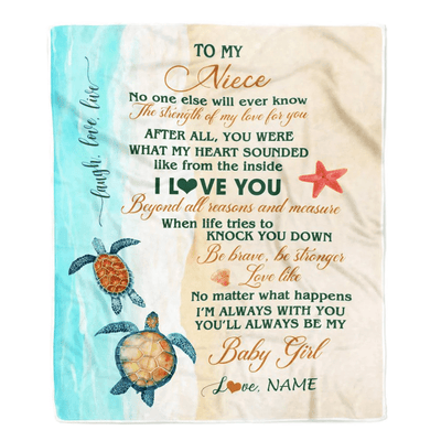 Personalized To My Niece Blanket From Aunt Auntie Uncle Turtle Laugh Love Live I Love You Niece Birthday Graduation Christmas Customized Fleece Throw Blanket