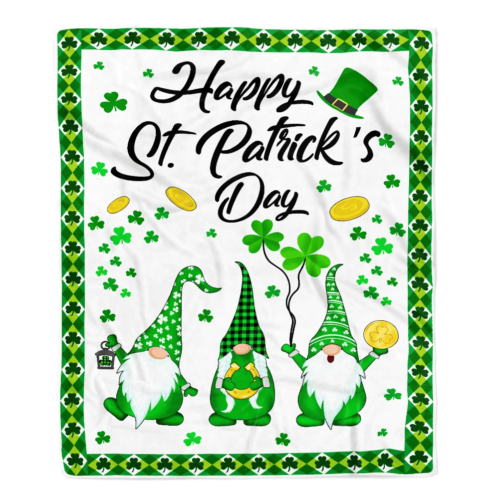 Happy St. Patrick's Day Shamrock Gnome Coins Fleece Blanket