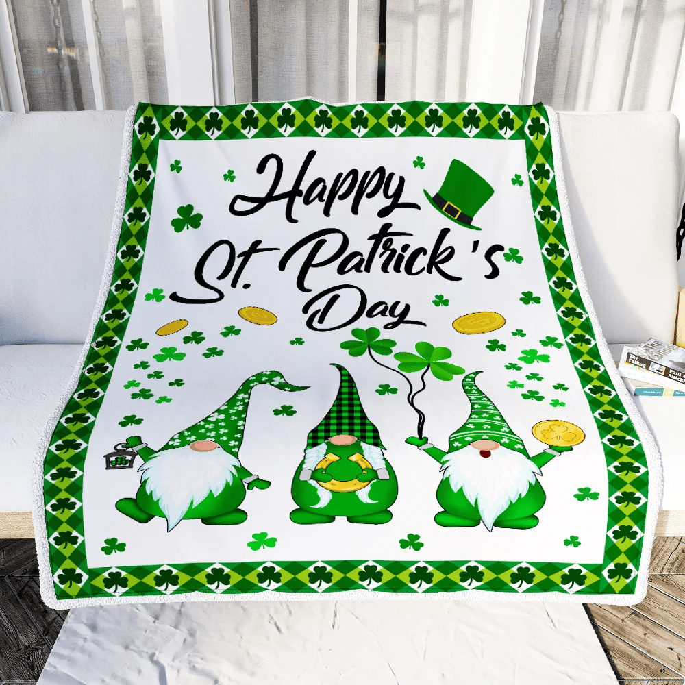 Happy St. Patrick's Day Shamrock Gnome Coins Fleece Blanket