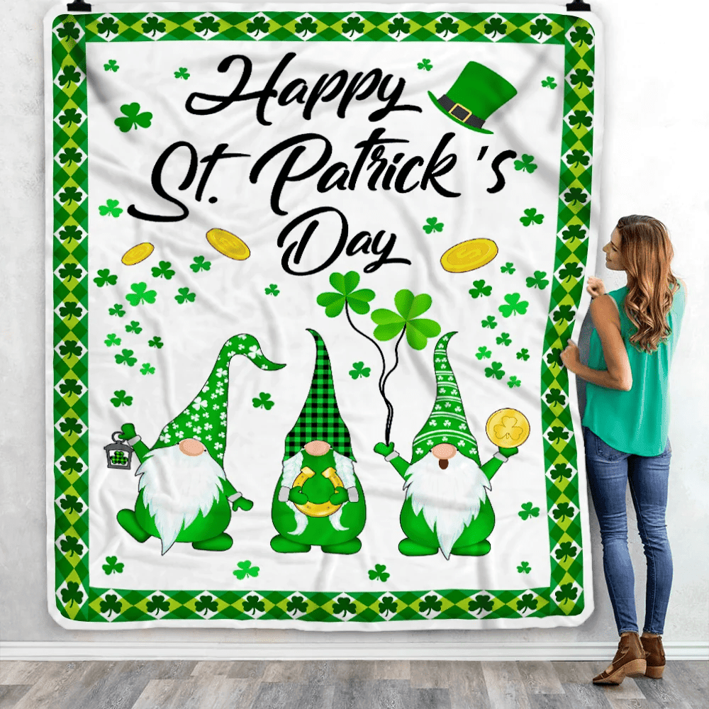 Happy St. Patrick's Day Shamrock Gnome Coins Fleece Blanket