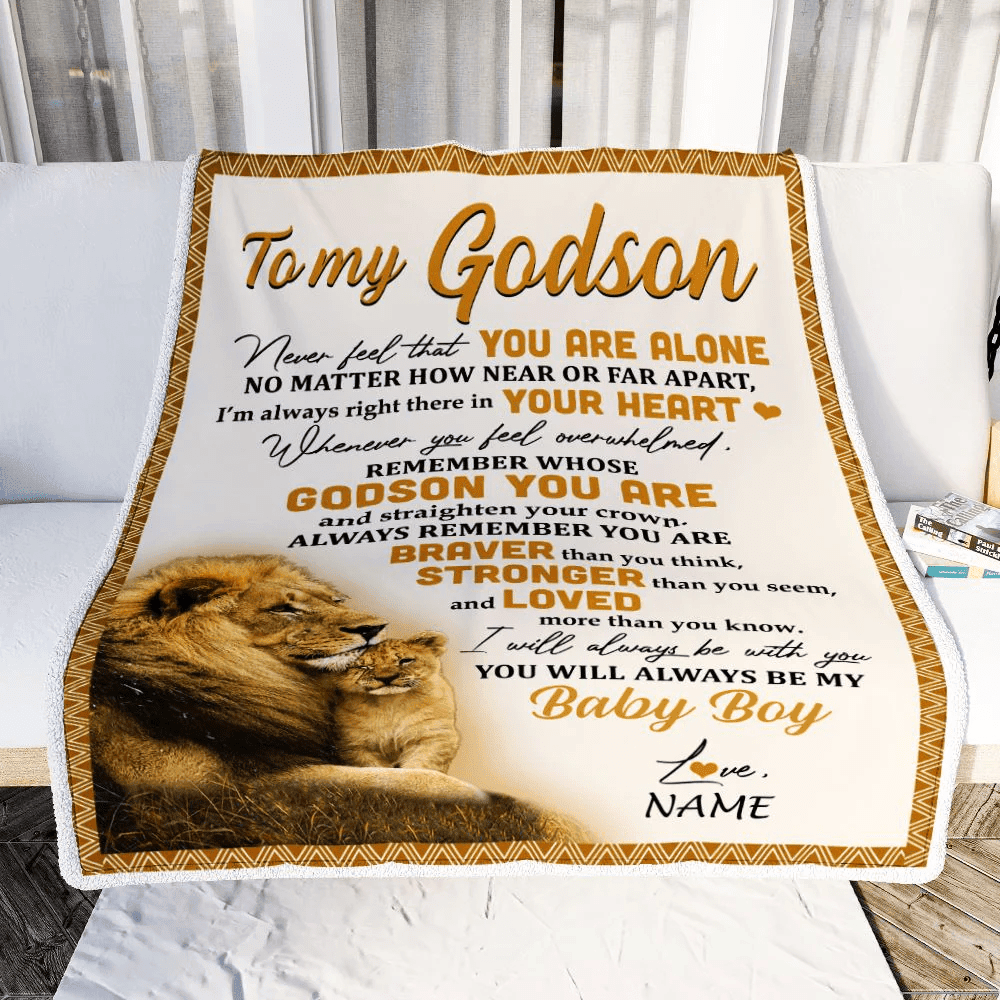 Personalized To My Godson Blanket From Godfather Lion Never Feel That You Are Alone Great Godson Birthday Graduation Christmas Bed Fleece Throw Blanket