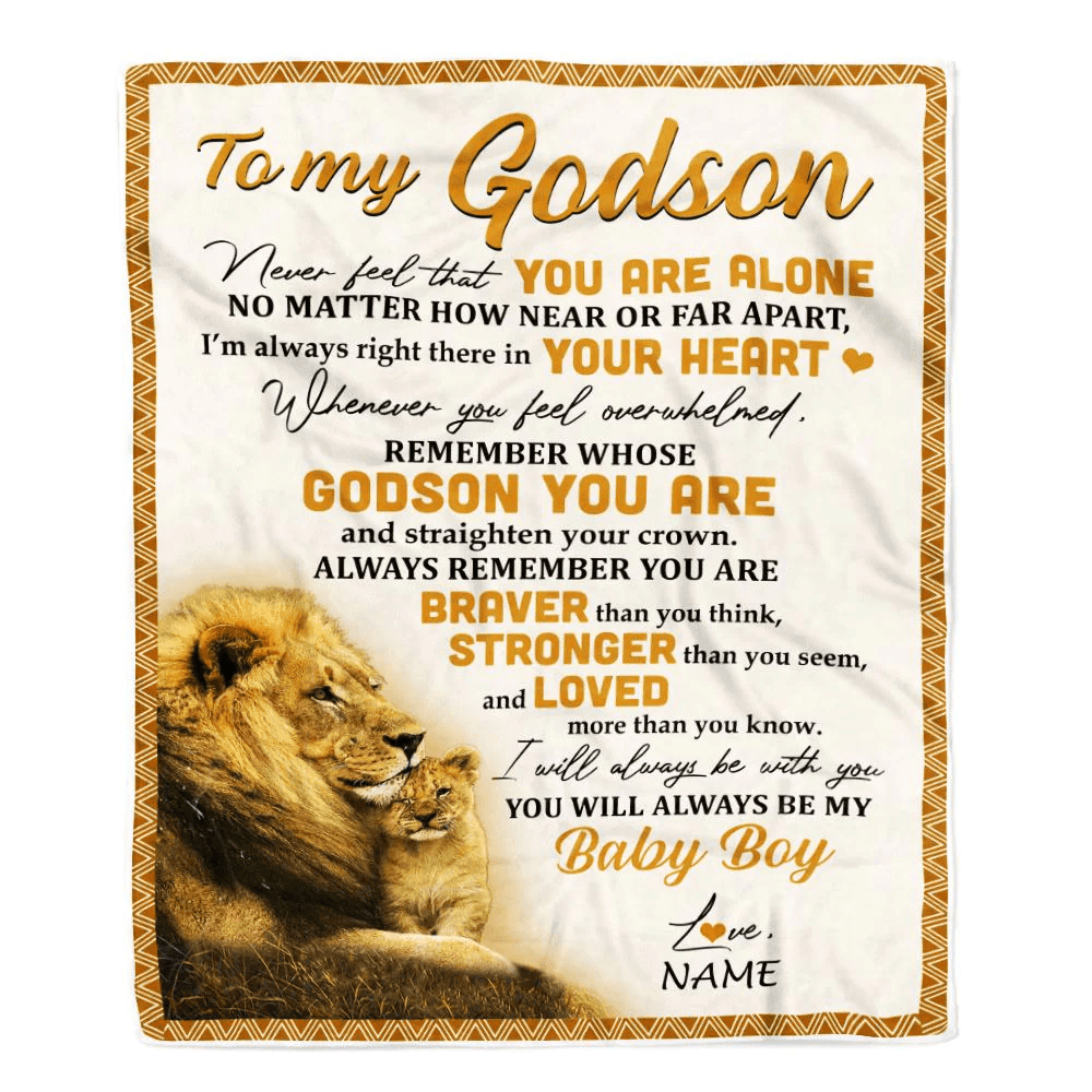 Personalized To My Godson Blanket From Godfather Lion Never Feel That You Are Alone Great Godson Birthday Graduation Christmas Bed Fleece Throw Blanket