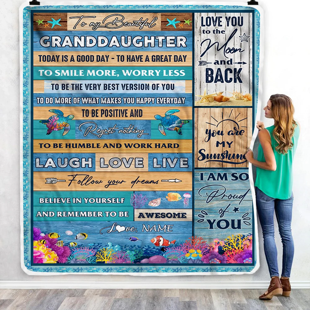 Personalized To My Beautiful Granddaughter Blanket from Grandma Sea Ocean Today Is A Good Day To Have A Great Day Birthday Christmas Customized Fleece Blanket