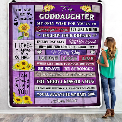 Personalized To My Bonus Daughter Blanket From Stepmother Wood Laugh Love Live Sunflower Stepdaughter Birthday Christmas Customized Bed Fleece Throw Blanket