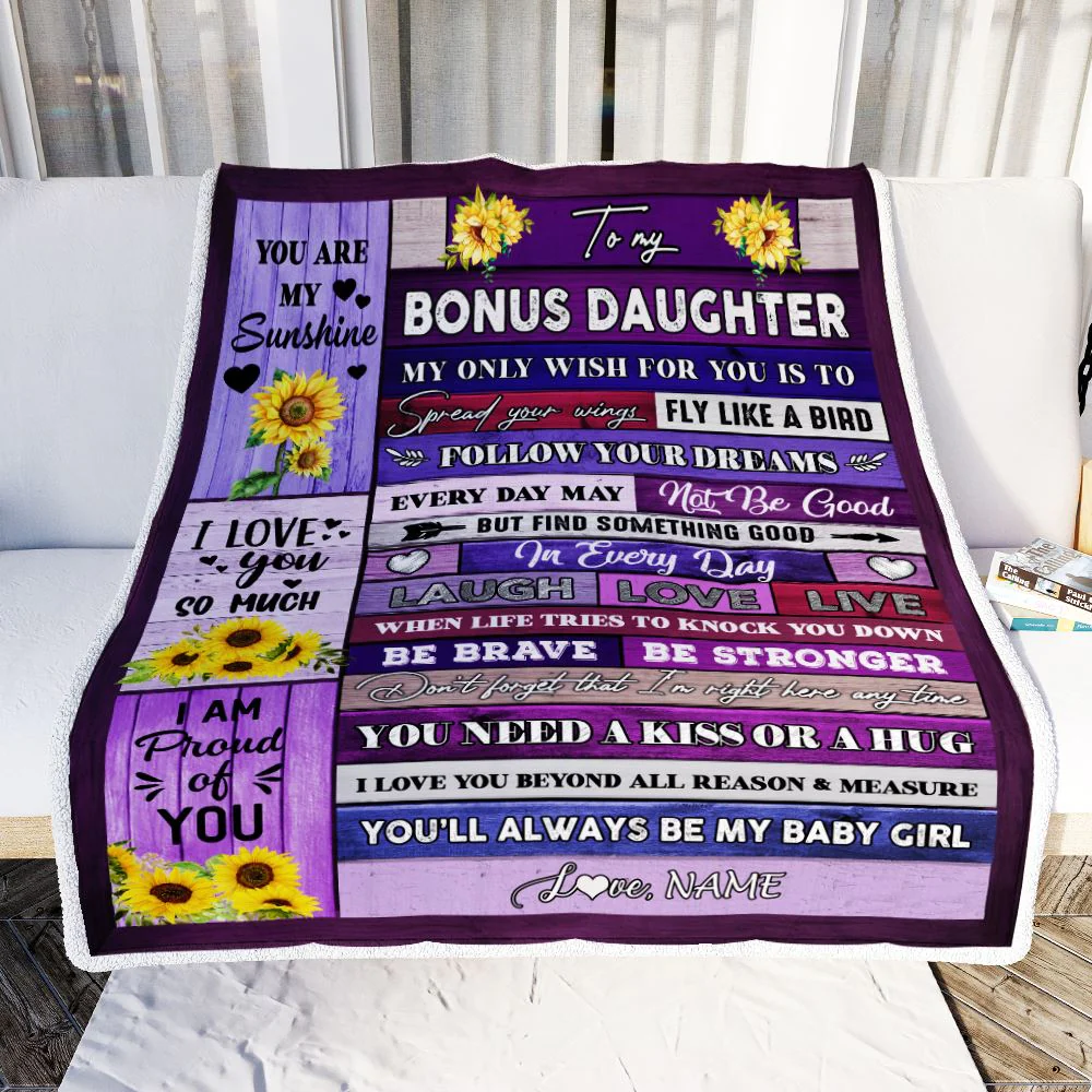 Personalized To My Goddaughter Blanket From Godmother Wood Laugh Love Live Sunflower Goddaughter Birthday Graduation Christmas Customized Fleece Throw Blanket