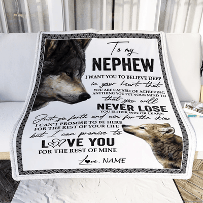 Personalized To My Nephew Blanket From Aunt Auntie You Will Never Lose Wolf Nephew Birthday Graduation Christmas Customized Bed Quilt Fleece Throw Blanket