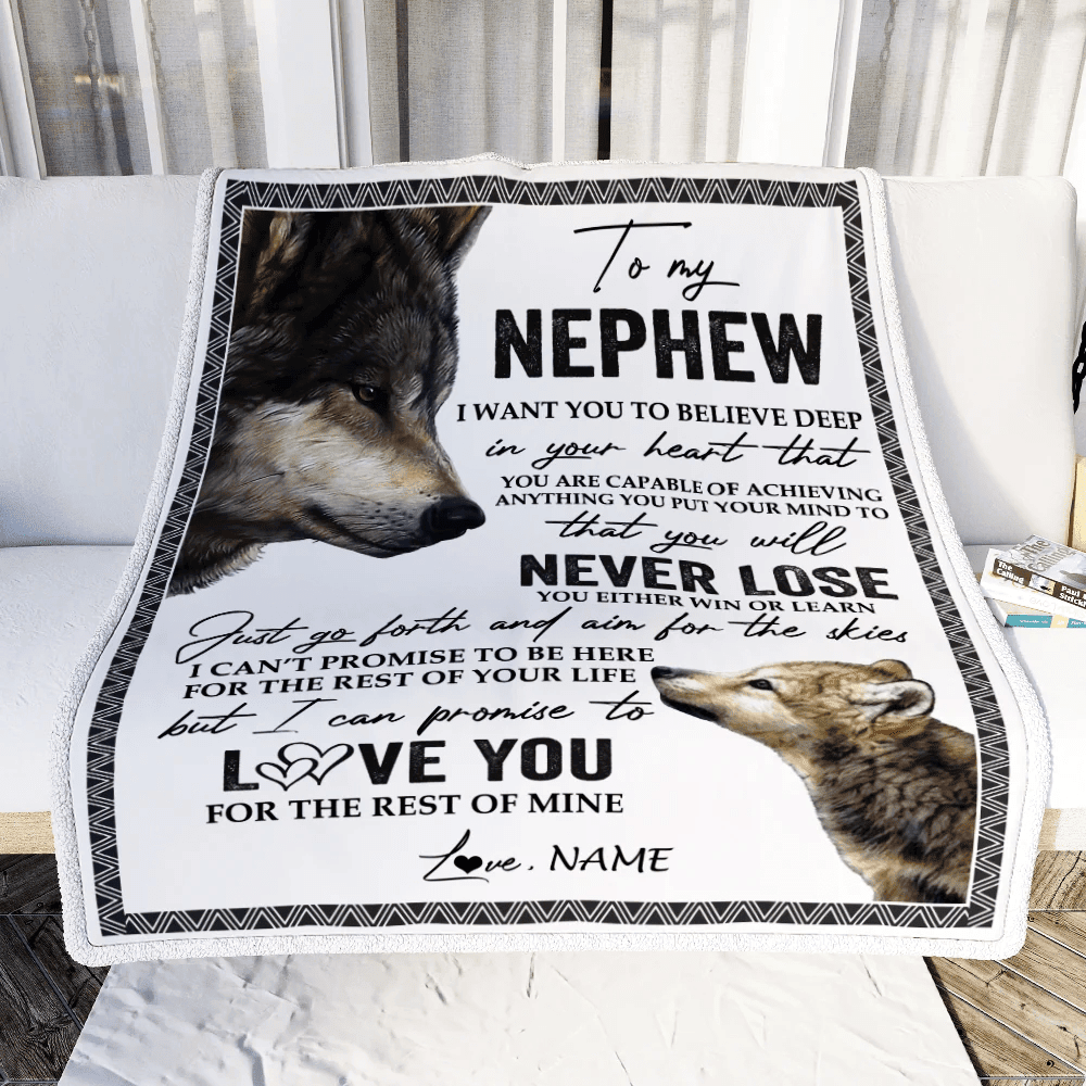 Personalized To My Nephew Blanket From Aunt Auntie You Will Never Lose Wolf Nephew Birthday Graduation Christmas Customized Bed Quilt Fleece Throw Blanket