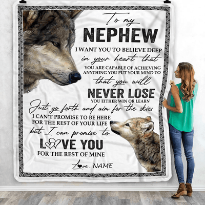Personalized To My Nephew Blanket From Aunt Auntie You Will Never Lose Wolf Nephew Birthday Graduation Christmas Customized Bed Quilt Fleece Throw Blanket