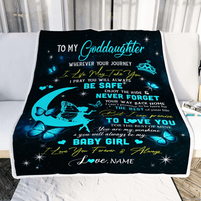 Personalized To My Goddaughter Blanket From Godmother Godfather Fairy Silhouette Fantasy Moon Goddaughter Birthday Christmas Customized Bed Fleece Blanket