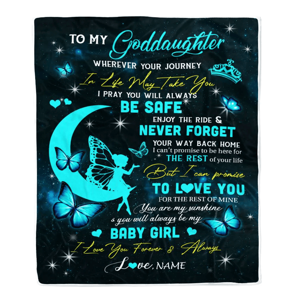 Personalized To My Goddaughter Blanket From Godmother Godfather Fairy Silhouette Fantasy Moon Goddaughter Birthday Christmas Customized Bed Fleece Blanket