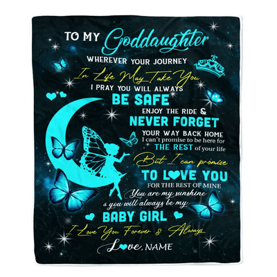 Personalized To My Goddaughter Blanket From Godmother Godfather Fairy Silhouette Fantasy Moon Goddaughter Birthday Christmas Customized Bed Fleece Blanket